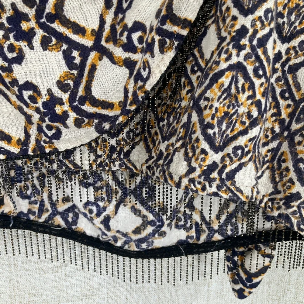 Zara Skirt Womens L Cotton Wrap Mini Beaded Fringe Bohemian Ethic Resort Artisan